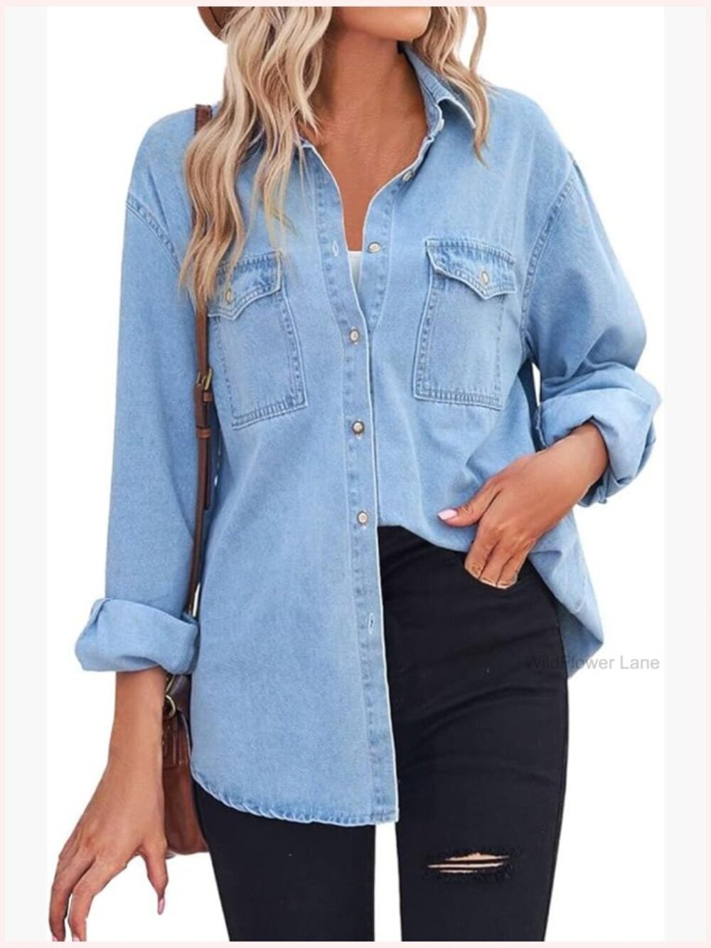 Long Sleeve Denim Button Down Shirt Business Blouse